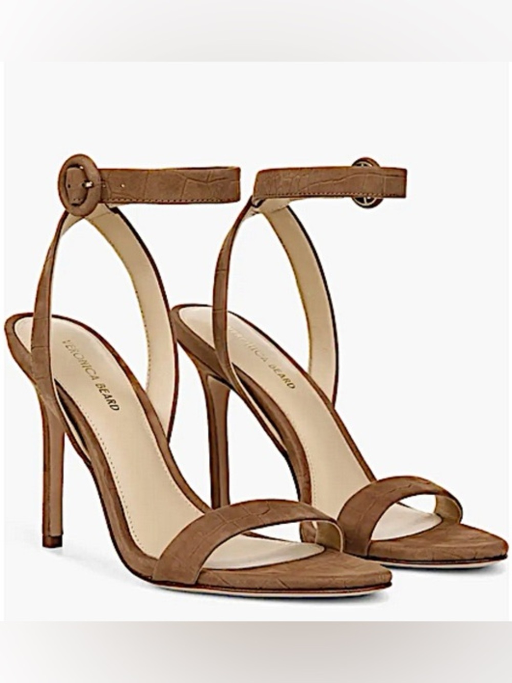Veronica Beard Darcelle Suede Ankle-Strap Stiletto Sandals in Brown